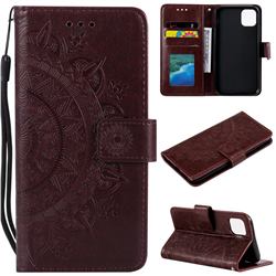 Intricate Embossing Datura Leather Wallet Case for iPhone 12 / 12 Pro (6.1 inch) - Brown