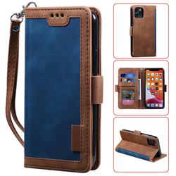 Luxury Retro Stitching Leather Wallet Phone Case for iPhone 12 / 12 Pro (6.1 inch) - Dark Blue