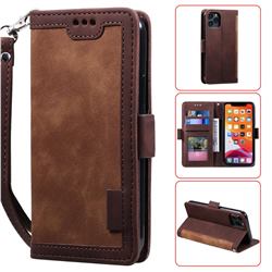 Luxury Retro Stitching Leather Wallet Phone Case for iPhone 12 / 12 Pro (6.1 inch) - Dark Brown