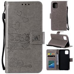 Embossing Owl Couple Flower Leather Wallet Case for iPhone 12 / 12 Pro (6.1 inch) - Gray