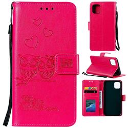 Embossing Owl Couple Flower Leather Wallet Case for iPhone 12 / 12 Pro (6.1 inch) - Red