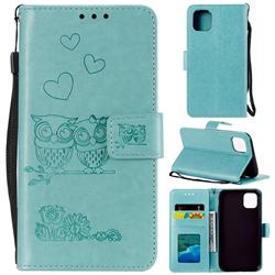 Embossing Owl Couple Flower Leather Wallet Case for iPhone 12 / 12 Pro (6.1 inch) - Green