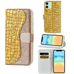 Glitter Diamond Buckle Laser Stitching Leather Wallet Phone Case for iPhone 12 / 12 Pro (6.1 inch) - Gold