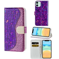 Glitter Diamond Buckle Laser Stitching Leather Wallet Phone Case for iPhone 12 / 12 Pro (6.1 inch) - Purple