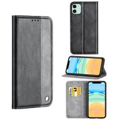 Classic Business Ultra Slim Magnetic Sucking Stitching Flip Cover for iPhone 12 / 12 Pro (6.1 inch) - Silver Gray