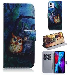 Oil Painting Owl PU Leather Wallet Case for iPhone 12 / 12 Pro (6.1 inch)