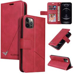 GQ.UTROBE Right Angle Silver Pendant Leather Wallet Phone Case for iPhone 12 / 12 Pro (6.1 inch) - Red