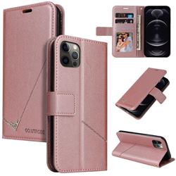 GQ.UTROBE Right Angle Silver Pendant Leather Wallet Phone Case for iPhone 12 / 12 Pro (6.1 inch) - Rose Gold