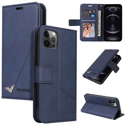 GQ.UTROBE Right Angle Silver Pendant Leather Wallet Phone Case for iPhone 12 / 12 Pro (6.1 inch) - Blue