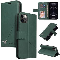 GQ.UTROBE Right Angle Silver Pendant Leather Wallet Phone Case for iPhone 12 / 12 Pro (6.1 inch) - Green