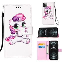 Playful Pony Matte Leather Wallet Phone Case for iPhone 12 / 12 Pro (6.1 inch)