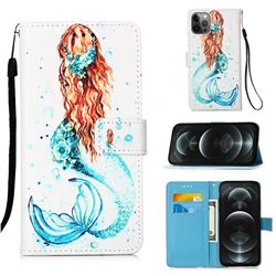 Mermaid Matte Leather Wallet Phone Case for iPhone 12 / 12 Pro (6.1 inch)