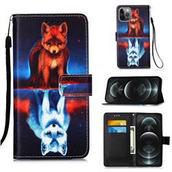 Water Fox Matte Leather Wallet Phone Case for iPhone 12 / 12 Pro (6.1 inch)