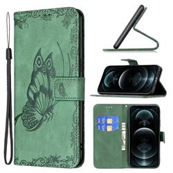 Binfen Color Imprint Vivid Butterfly Leather Wallet Case for iPhone 12 / 12 Pro (6.1 inch) - Green