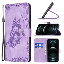 Binfen Color Imprint Vivid Butterfly Leather Wallet Case for iPhone 12 / 12 Pro (6.1 inch) - Purple