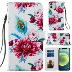 Peacock Flower Smooth Leather Phone Wallet Case for iPhone 12 / 12 Pro (6.1 inch)