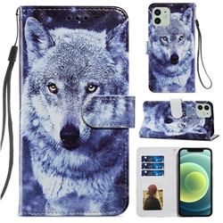 White Wolf Smooth Leather Phone Wallet Case for iPhone 12 / 12 Pro (6.1 inch)