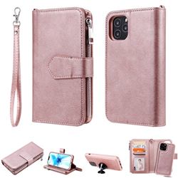 Retro Luxury Multifunction Zipper Leather Phone Wallet for iPhone 12 / 12 Pro (6.1 inch) - Rose Gold