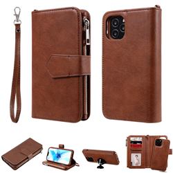 Retro Luxury Multifunction Zipper Leather Phone Wallet for iPhone 12 / 12 Pro (6.1 inch) - Brown