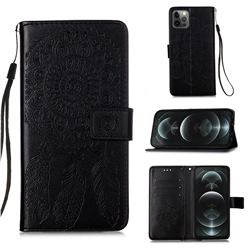Embossing Dream Catcher Mandala Flower Leather Wallet Case for iPhone 12 / 12 Pro (6.1 inch) - Black