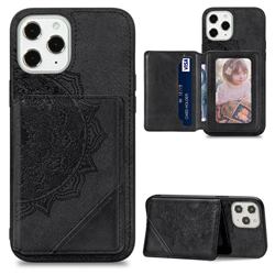 Mandala Flower Cloth Multifunction Stand Card Leather Phone Case for iPhone 12 / 12 Pro (6.1 inch) - Black
