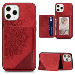 Mandala Flower Cloth Multifunction Stand Card Leather Phone Case for iPhone 12 / 12 Pro (6.1 inch) - Red