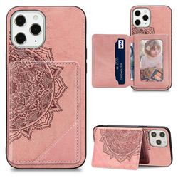 Mandala Flower Cloth Multifunction Stand Card Leather Phone Case for iPhone 12 / 12 Pro (6.1 inch) - Rose Gold