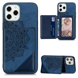 Mandala Flower Cloth Multifunction Stand Card Leather Phone Case for iPhone 12 / 12 Pro (6.1 inch) - Blue