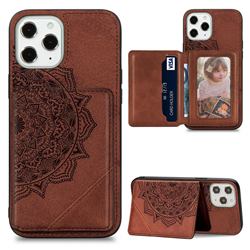 Mandala Flower Cloth Multifunction Stand Card Leather Phone Case for iPhone 12 / 12 Pro (6.1 inch) - Brown