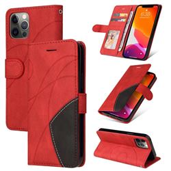 Luxury Two-color Stitching Leather Wallet Case Cover for iPhone 12 / 12 Pro (6.1 inch) - Red