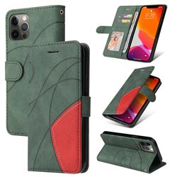 Luxury Two-color Stitching Leather Wallet Case Cover for iPhone 12 / 12 Pro (6.1 inch) - Green
