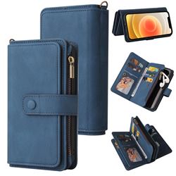 Luxury Multi-functional Zipper Wallet Leather Phone Case Cover for iPhone 12 / 12 Pro (6.1 inch) - Blue