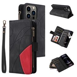 Luxury Two-color Stitching Multi-function Zipper Leather Wallet Case Cover for iPhone 12 / 12 Pro (6.1 inch) - Black