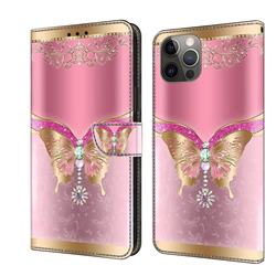 Pink Diamond Butterfly Crystal PU Leather Protective Wallet Case Cover for iPhone 12 / 12 Pro (6.1 inch)