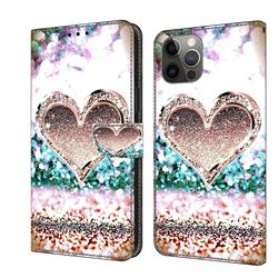 Pink Diamond Heart Crystal PU Leather Protective Wallet Case Cover for iPhone 12 / 12 Pro (6.1 inch)