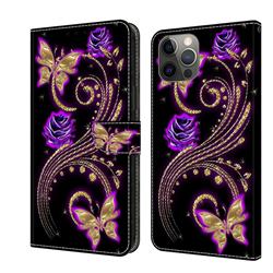 Purple Flower Butterfly Crystal PU Leather Protective Wallet Case Cover for iPhone 12 / 12 Pro (6.1 inch)