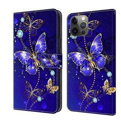 Blue Diamond Butterfly Crystal PU Leather Protective Wallet Case Cover for iPhone 12 / 12 Pro (6.1 inch)