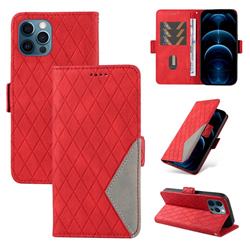 Grid Pattern Splicing Protective Wallet Case Cover for iPhone 12 / 12 Pro (6.1 inch) - Red