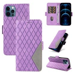 Grid Pattern Splicing Protective Wallet Case Cover for iPhone 12 / 12 Pro (6.1 inch) - Purple