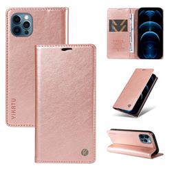 YIKATU Litchi Card Magnetic Automatic Suction Leather Flip Cover for iPhone 12 / 12 Pro (6.1 inch) - Rose Gold