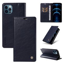 YIKATU Litchi Card Magnetic Automatic Suction Leather Flip Cover for iPhone 12 / 12 Pro (6.1 inch) - Navy Blue