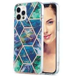 Blue Green Marble Pattern Galvanized Electroplating Protective Case Cover for iPhone 12 Pro Max (6.7 inch)