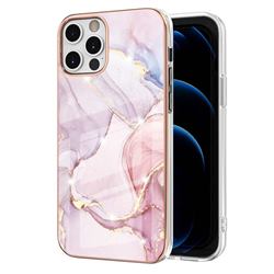 Rose Gold Dancing Electroplated Gold Frame 2.0 Thickness Plating Marble IMD Soft Back Cover for iPhone 12 Pro Max (6.7 inch)