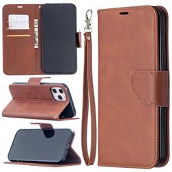Classic Sheepskin PU Leather Phone Wallet Case for iPhone 12 Pro Max (6.7 inch) - Brown