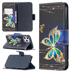 Golden Shining Butterfly Leather Wallet Case for iPhone 12 Pro Max (6.7 inch)