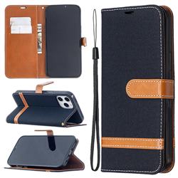Jeans Cowboy Denim Leather Wallet Case for iPhone 12 Pro Max (6.7 inch) - Black