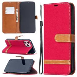 Jeans Cowboy Denim Leather Wallet Case for iPhone 12 Pro Max (6.7 inch) - Red