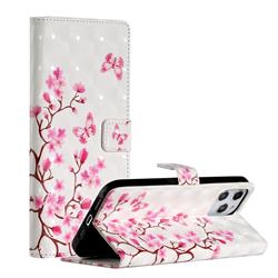 Butterfly Sakura Flower 3D Painted Leather Phone Wallet Case for iPhone 12 Pro Max (6.7 inch)