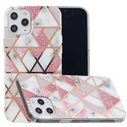 Pink Rhombus Galvanized Rose Gold Marble Phone Back Cover for iPhone 12 Pro Max (6.7 inch)
