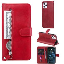 Retro Luxury Zipper Leather Phone Wallet Case for iPhone 12 Pro Max (6.7 inch) - Red